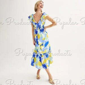Nine West | Flutter Sleeve Maxi Dress, Blue Print